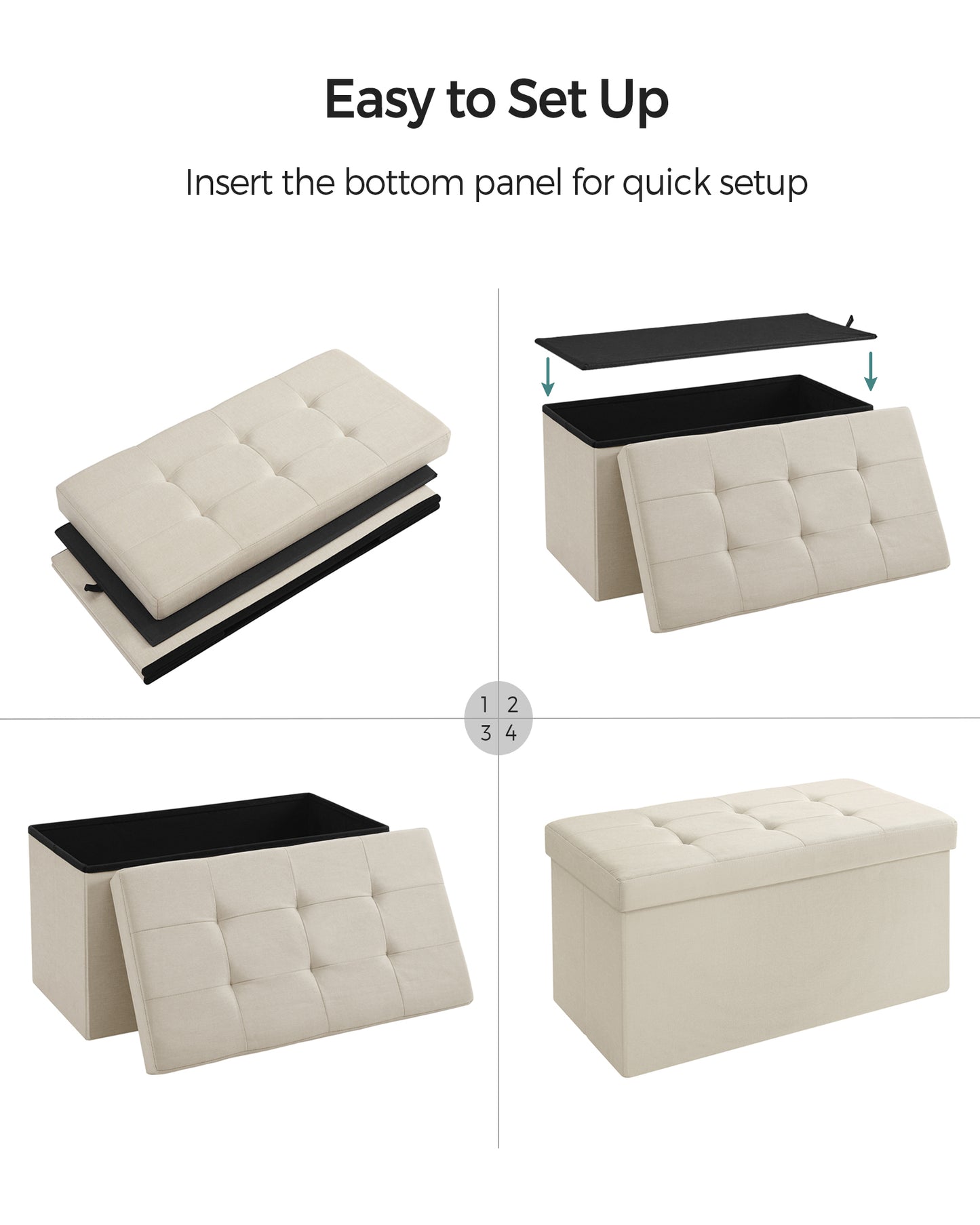 38 x 76 x 38 cm Foldable Small Storage Ottoman Ink Black - image 26