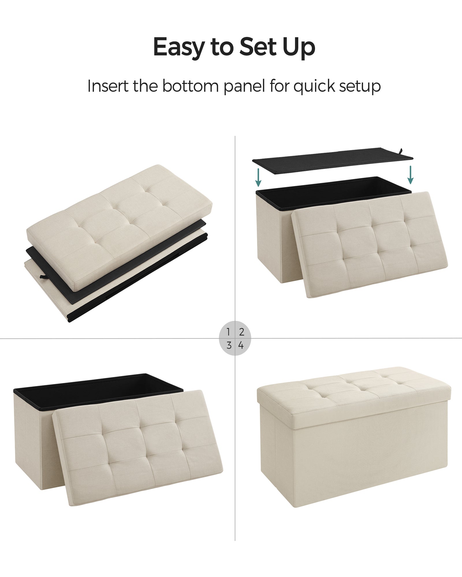 38 x 76 x 38 cm Foldable Small Storage Ottoman Ink Black - image 26
