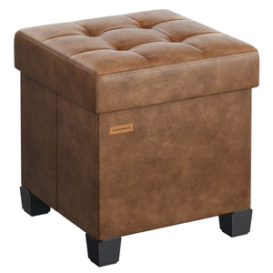 Storage Ottoman, 660 lbs Capacity, Foldable, Faux Leather, Coffee Brown