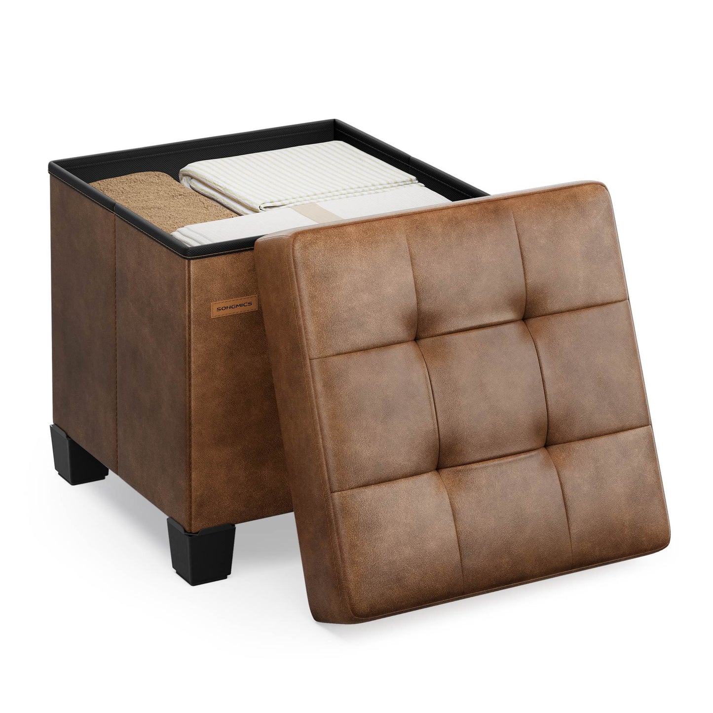 Storage Ottoman, 660 lbs Capacity, Foldable, Faux Leather, Coffee Brown