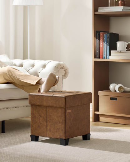 Storage Ottoman, 660 lbs Capacity, Foldable, Faux Leather, Coffee Brown