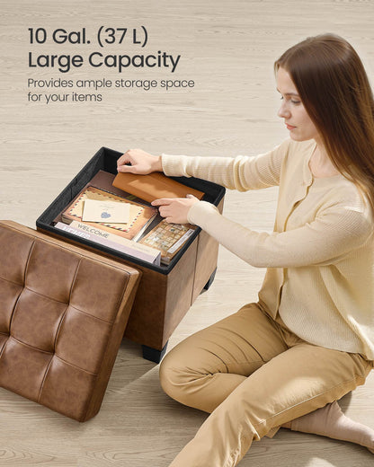 Storage Ottoman, 660 lbs Capacity, Foldable, Faux Leather, Coffee Brown