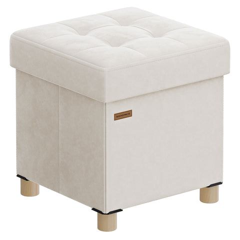 Small Storage Ottoman, Folding Ottoman Cube, 15 x 15 x 15.7 Inches, Footstool, Footrest, 9.8 Gal. (37 L), Velvet Surface, for Bedroom, Living Room, Dorm, Cappuccino Beige