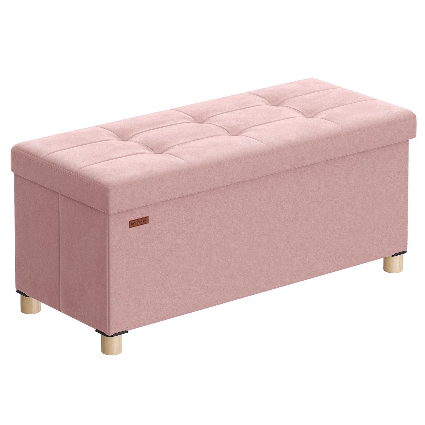 Small Storage Ottoman, Folding Ottoman Cube, 15 x 15 x 15.7 Inches, Footstool, Footrest, 9.8 Gal. (37 L), Velvet Surface, for Bedroom, Living Room, Dorm, Jelly Pink - image 5