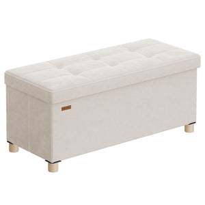 Storage Ottoman Bench, Folding Storage Chest, 15 x 30 x 15.2 Inches, Foot Rest Stool, 20 Gal. (77 L), Velvet Surface, for Bedroom, Entryway, Living Room, Cappuccino Beige
