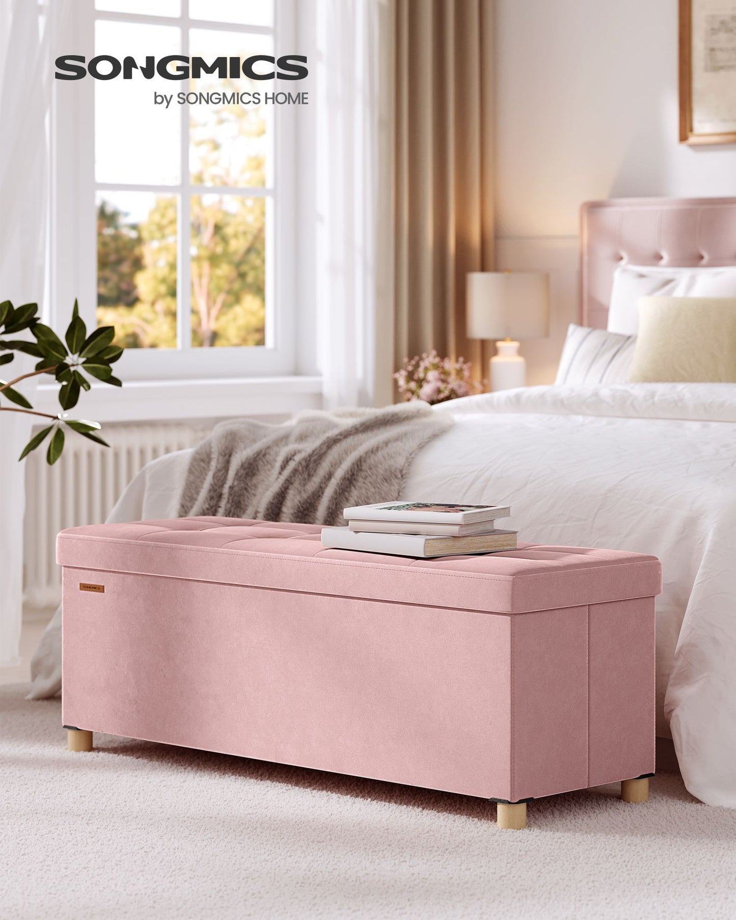 Small Storage Ottoman, Folding Ottoman Cube, 15 x 15 x 15.7 Inches, Footstool, Footrest, 9.8 Gal. (37 L), Velvet Surface, for Bedroom, Living Room, Dorm, Jelly Pink - image 10