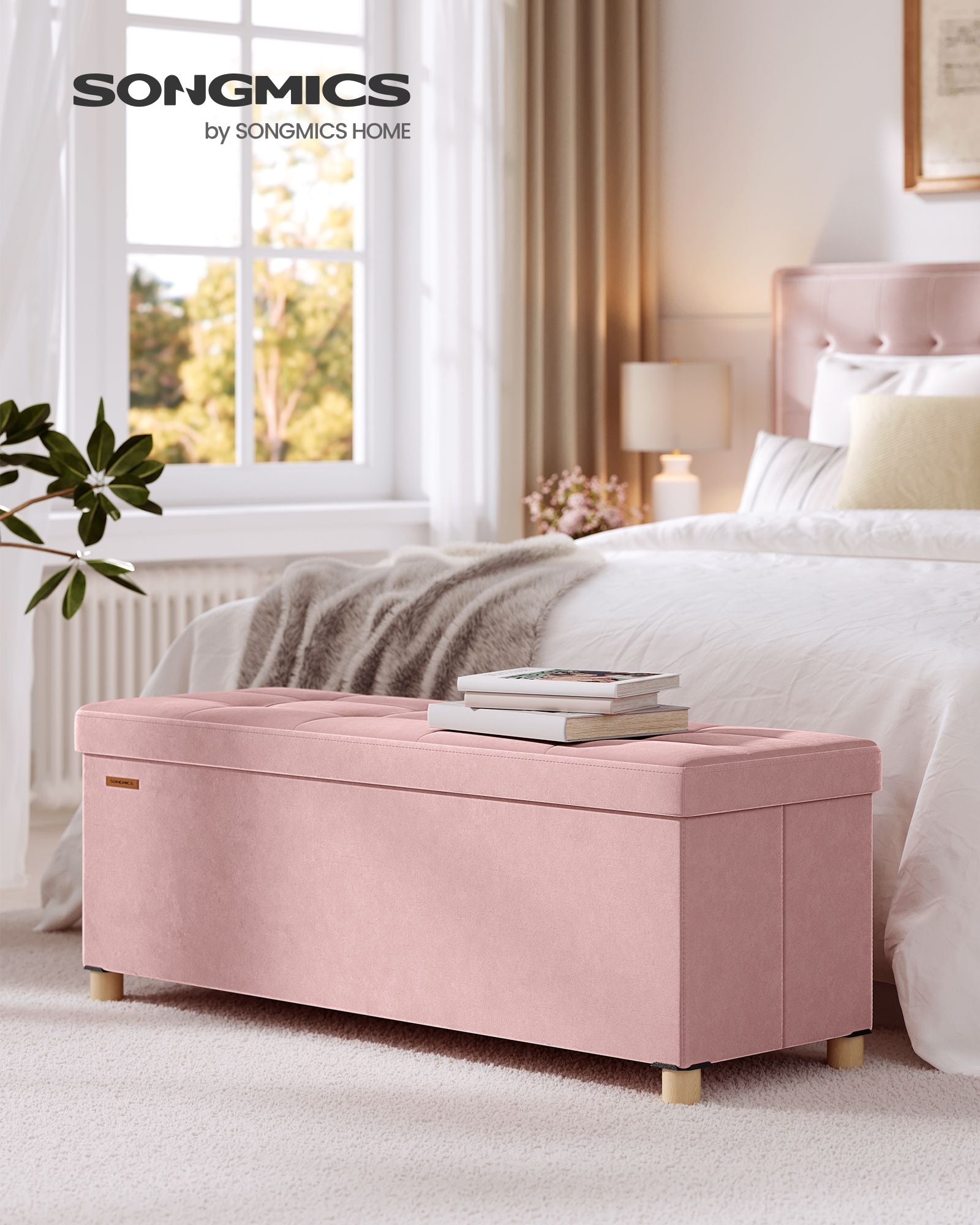 Small Storage Ottoman, Folding Ottoman Cube, 15 x 15 x 15.7 Inches, Footstool, Footrest, 9.8 Gal. (37 L), Velvet Surface, for Bedroom, Living Room, Dorm, Jelly Pink - image 10