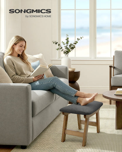 Foot Stool Ottoman, Padded, 9.8 x 15.4 x 11.8 Inches, Gray and Brown - image 2