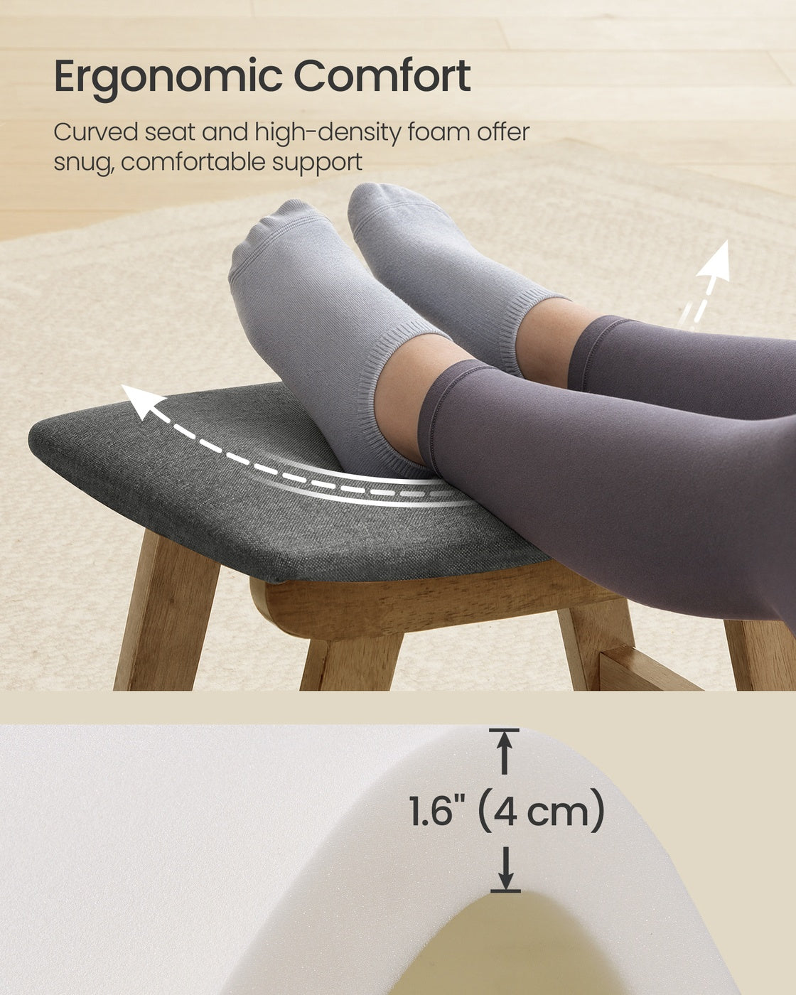 Foot Stool Ottoman, Padded, 9.8 x 15.4 x 11.8 Inches, Gray and Brown - image 3