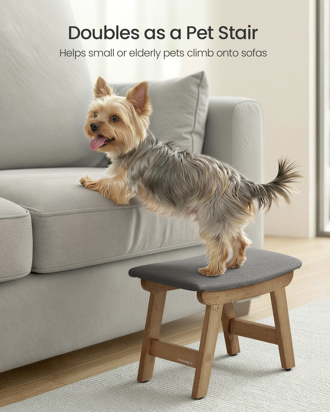 Foot Stool Ottoman, Padded, 9.8 x 15.4 x 11.8 Inches, Gray and Brown - image 5
