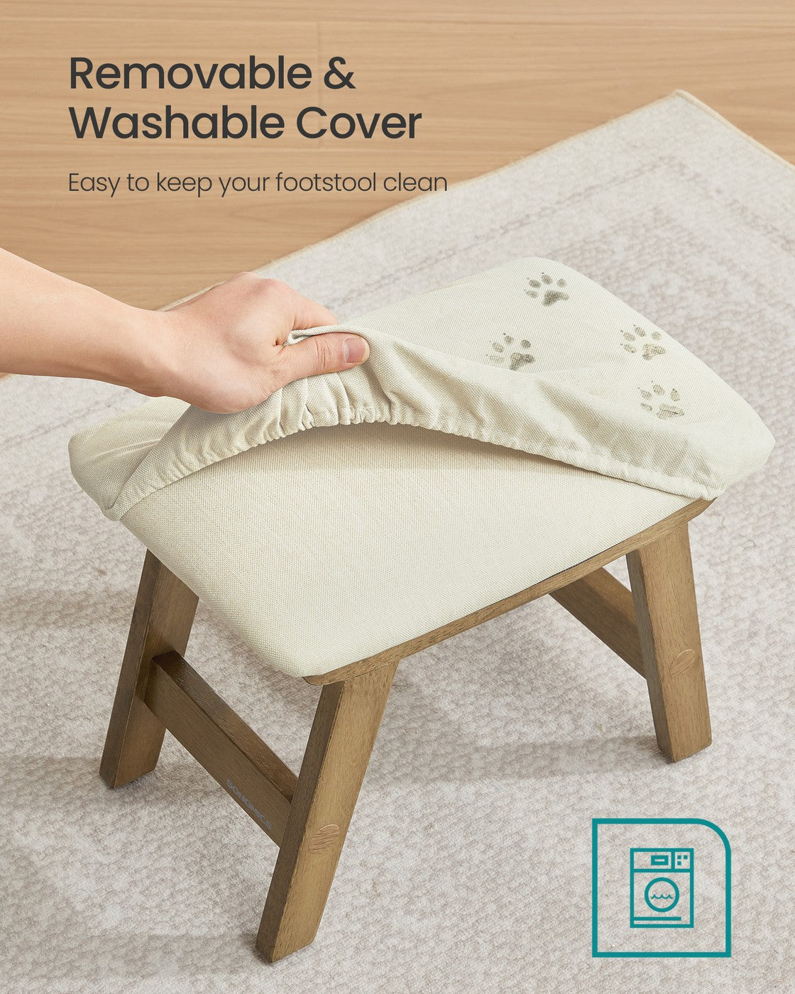 Foot Stool Ottoman, Padded, 9.8 x 15.4 x 11.8 Inches, Gray and Brown - image 11