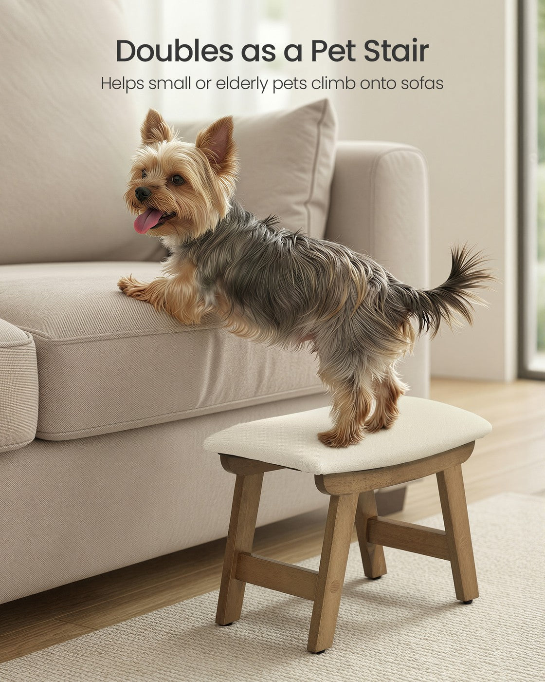 Foot Stool Ottoman, Padded, 9.8 x 15.4 x 11.8 Inches, Gray and Brown - image 13