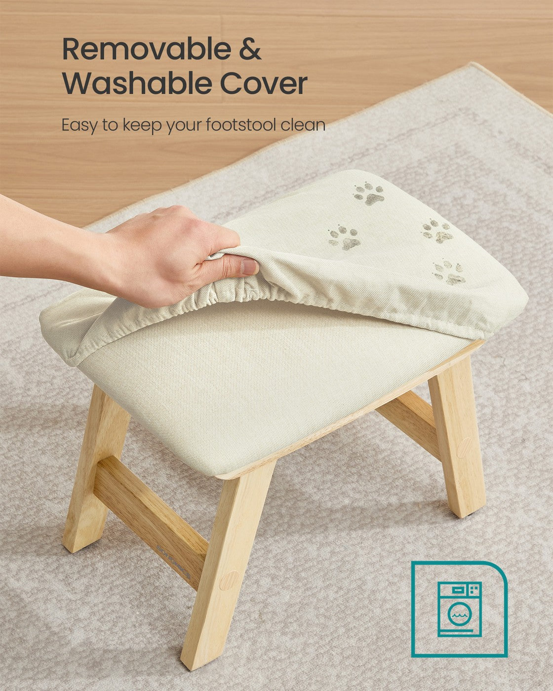 Foot Stool Ottoman, Padded, 9.8 x 15.4 x 11.8 Inches, Gray and Brown - image 18