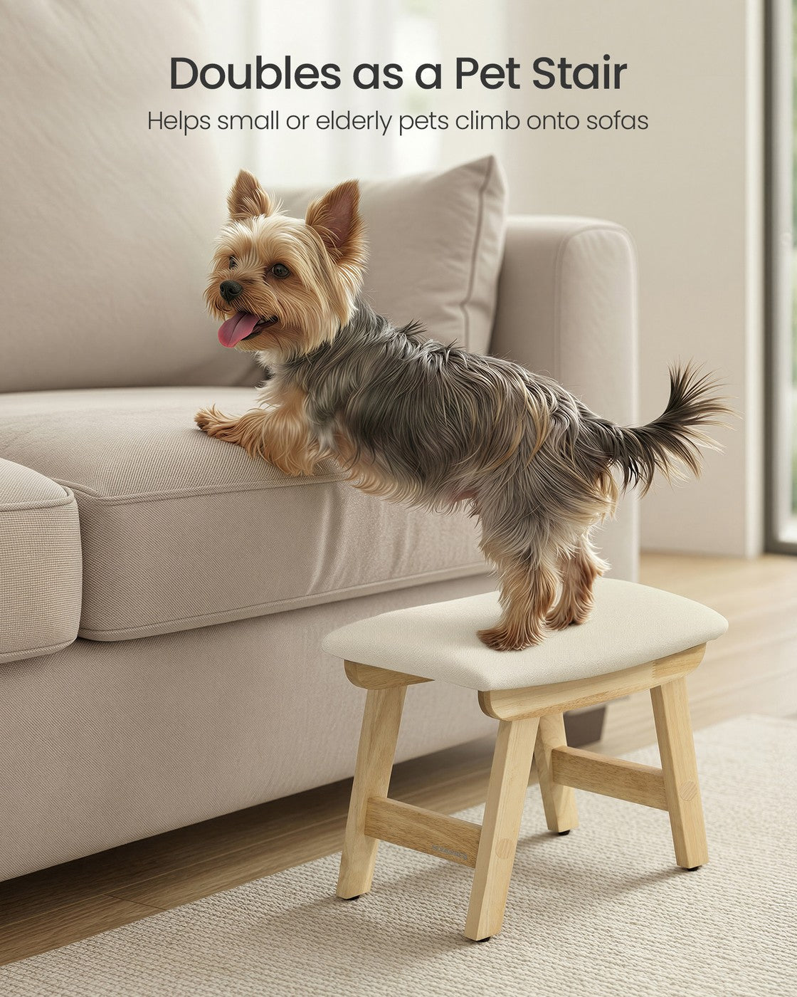 Foot Stool Ottoman, Padded, 9.8 x 15.4 x 11.8 Inches, Gray and Brown - image 21