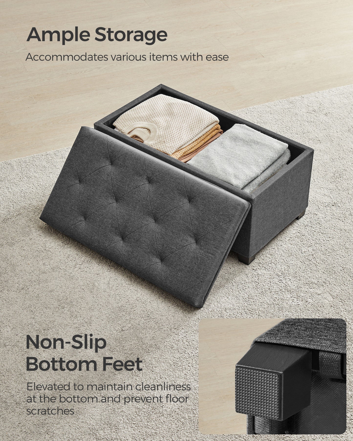 Storage Ottoman Bench with Legs, Load up to 660 lb - image 7