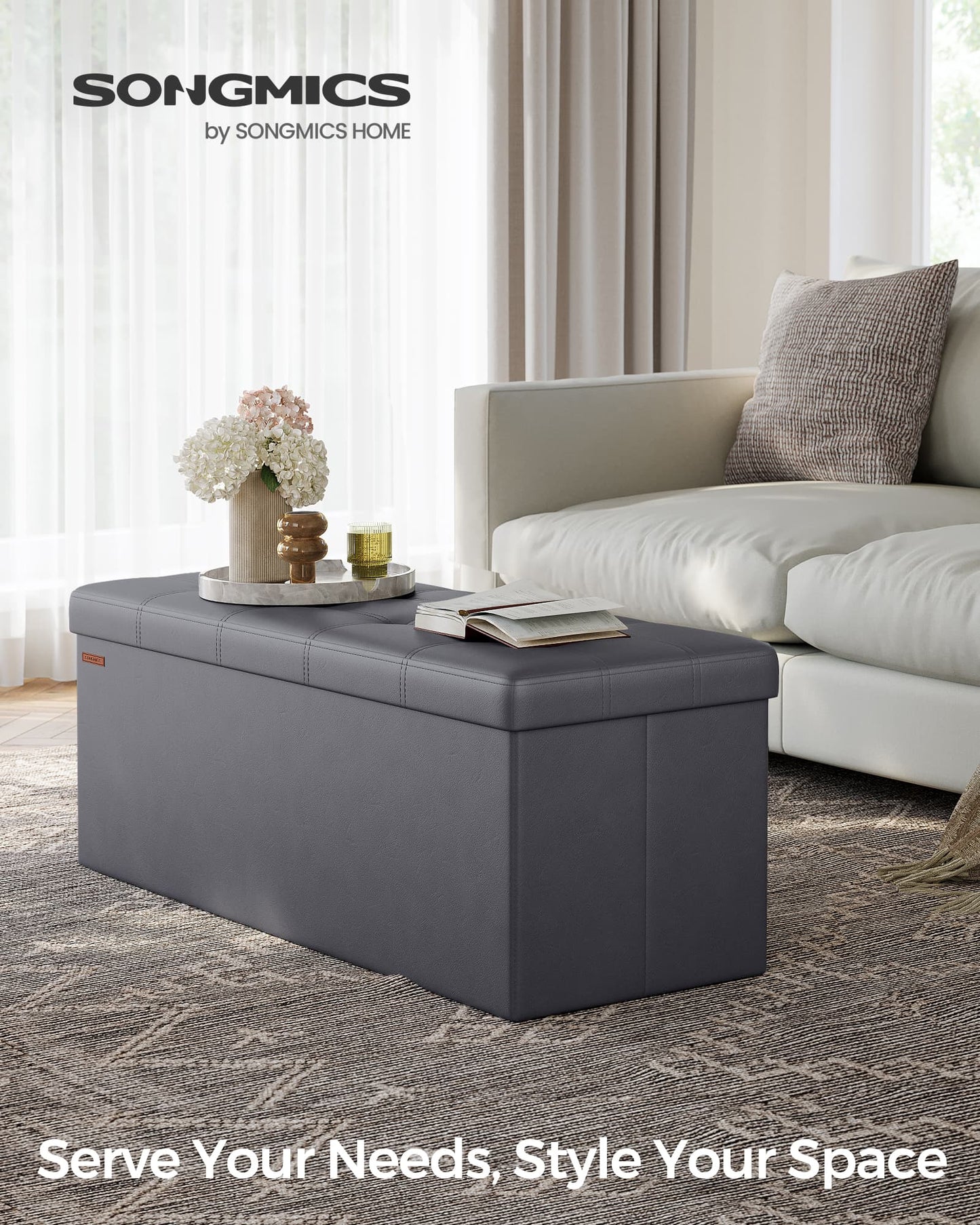 110 cm Ottoman Storage Box Dark Grey - image 3