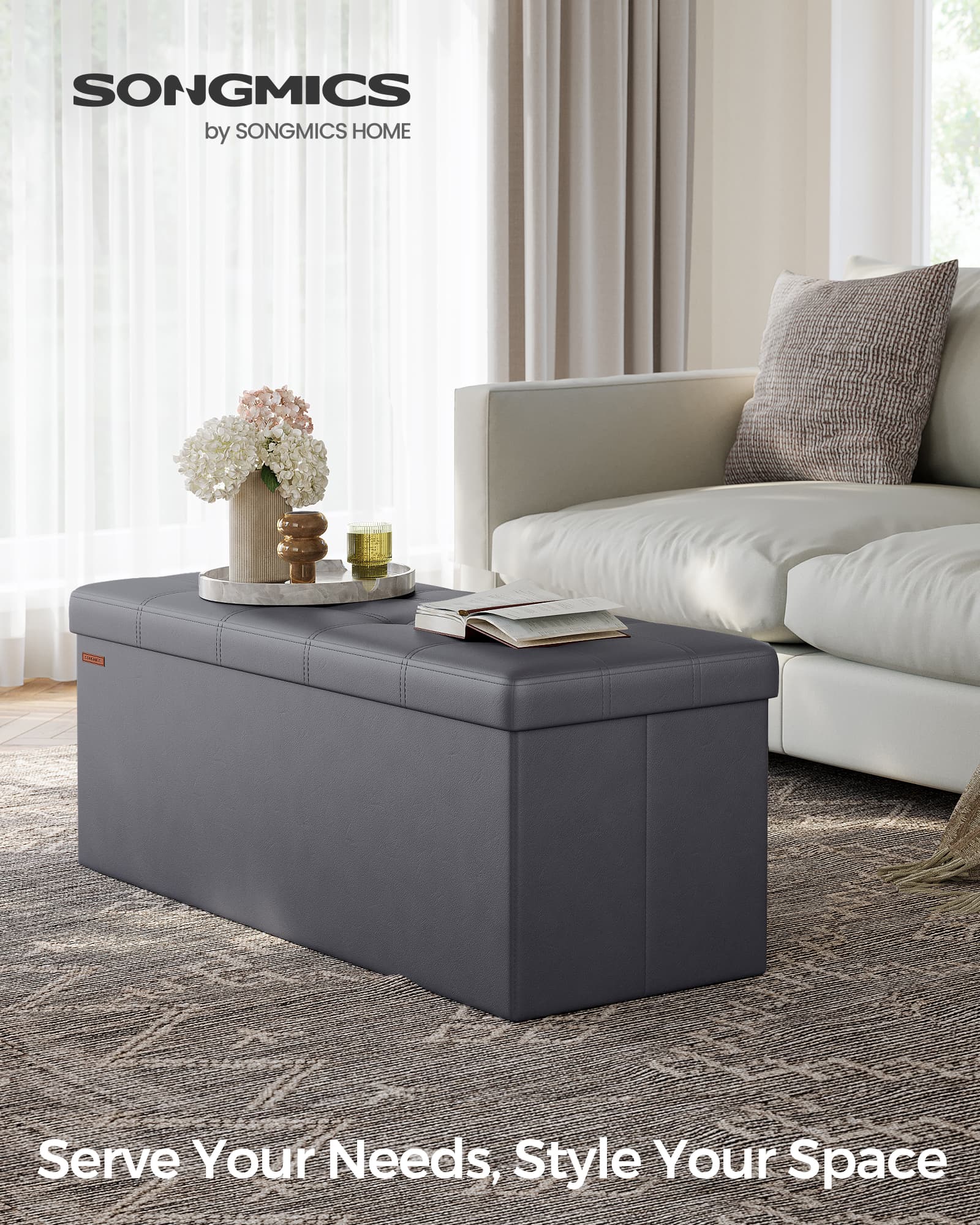 110 cm Ottoman Storage Box Dark Grey - image 3