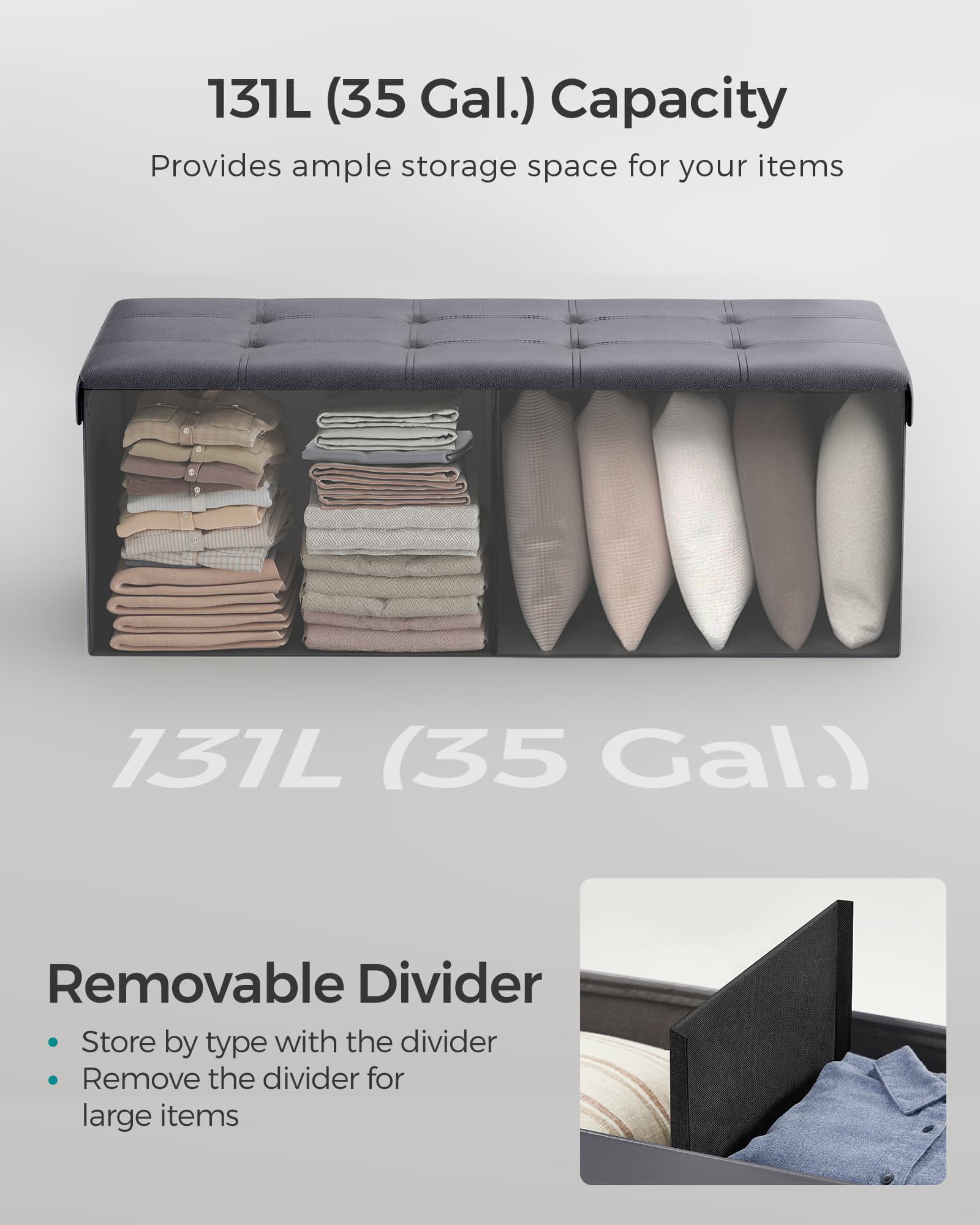 110 cm Ottoman Storage Box Dark Grey - image 5
