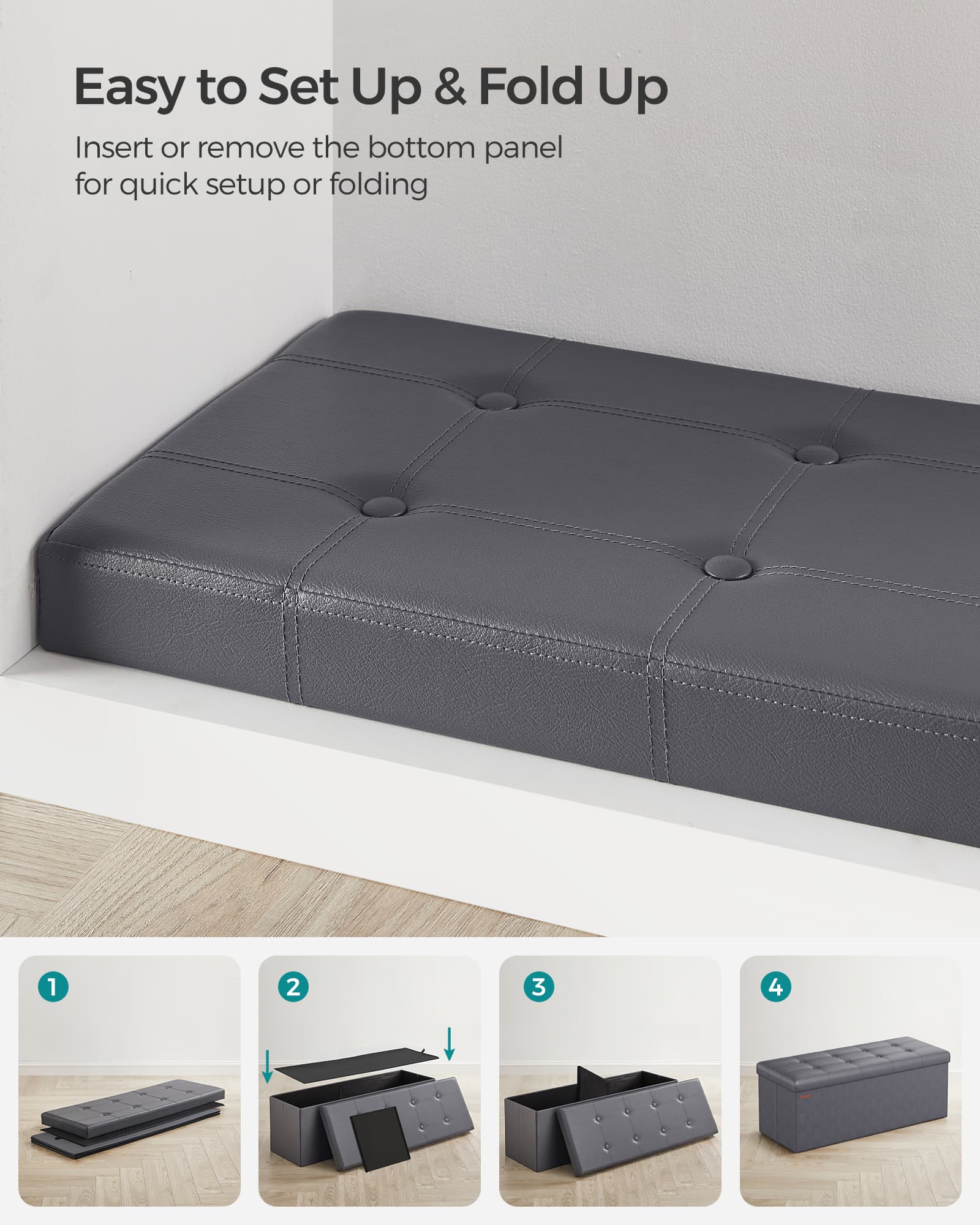110 cm Ottoman Storage Box Dark Grey - image 7