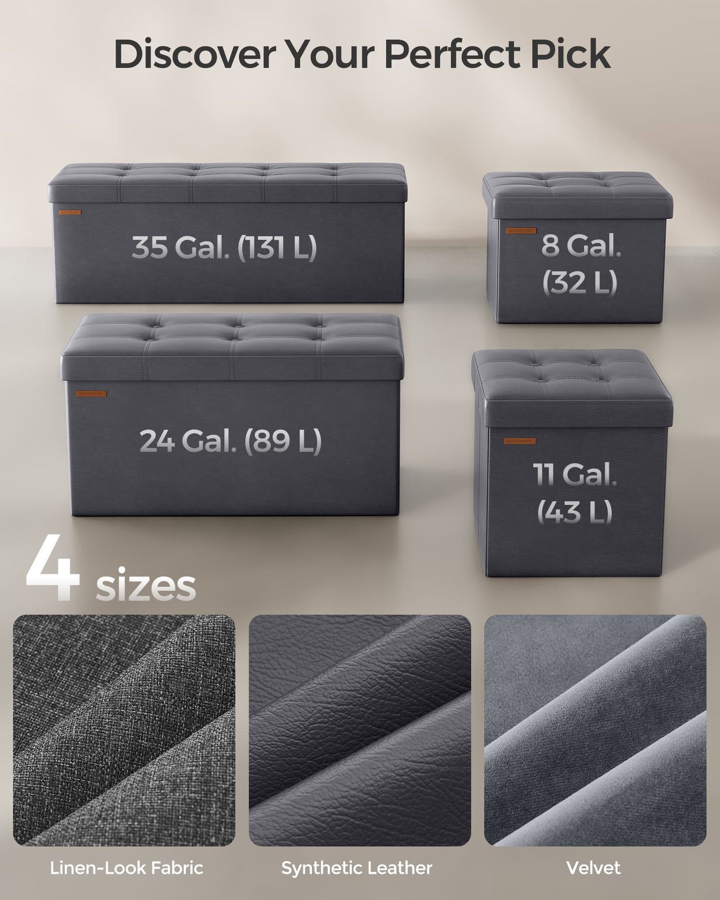 110 cm Ottoman Storage Box Dark Grey - image 8