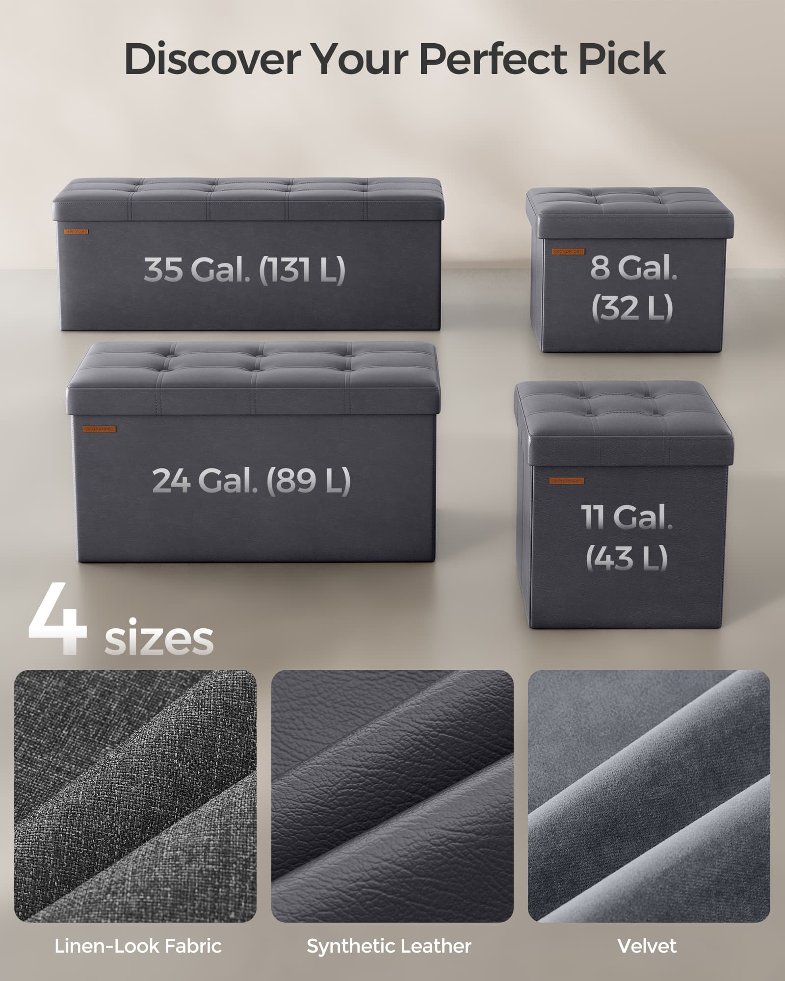 110 cm Ottoman Storage Box Dark Grey - image 8