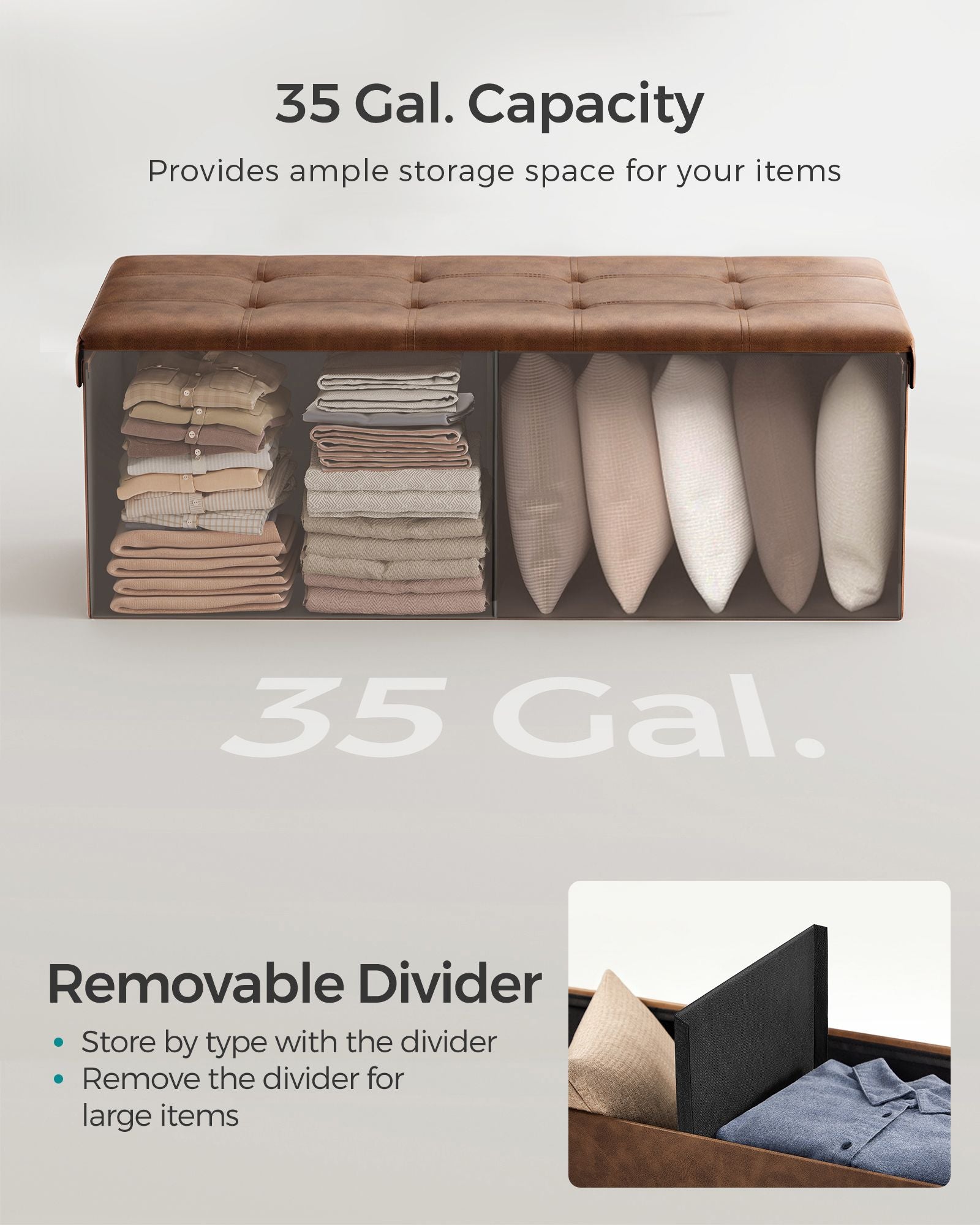 43 Inches Folding Storage Ottoman Bench, Storage Chest, Footrest, Padded Seat - HWLEXTRA 