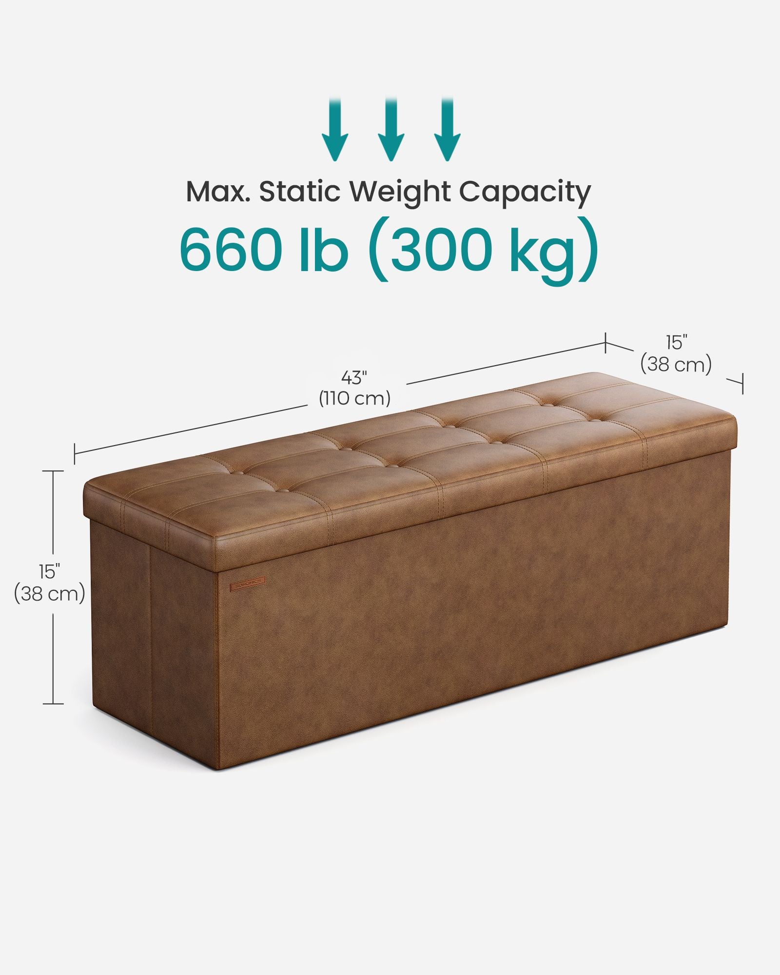 43 Inches Folding Storage Ottoman Bench, Storage Chest, Footrest, Padded Seat - HWLEXTRA 
