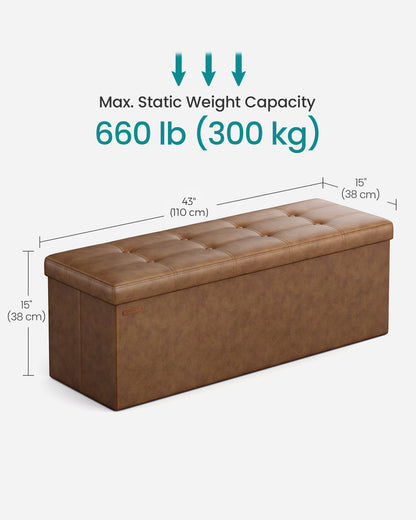 43 Inches Folding Storage Ottoman Bench, Storage Chest, Footrest, Padded Seat - HWLEXTRA 