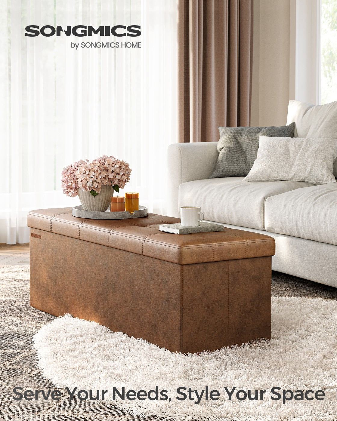 43 Inches Folding Storage Ottoman Bench, Storage Chest, Footrest, Padded Seat