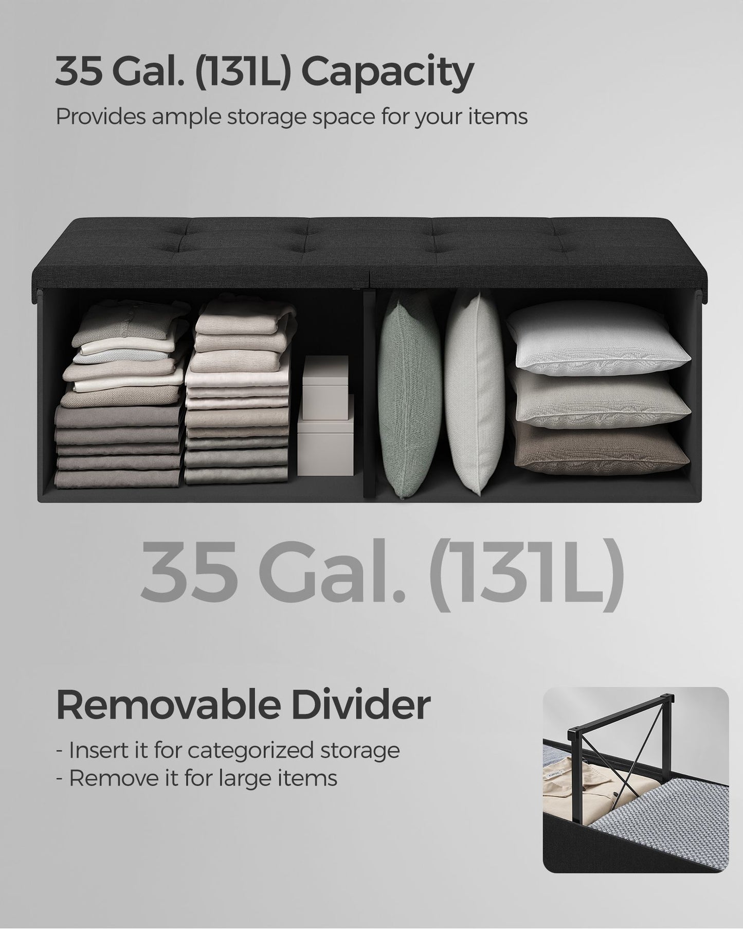 110 cm Storage Ottoman, Foldable Storage Bench with Flipping Lid, 300 kg Load Capacity, for Entryway, Living Room