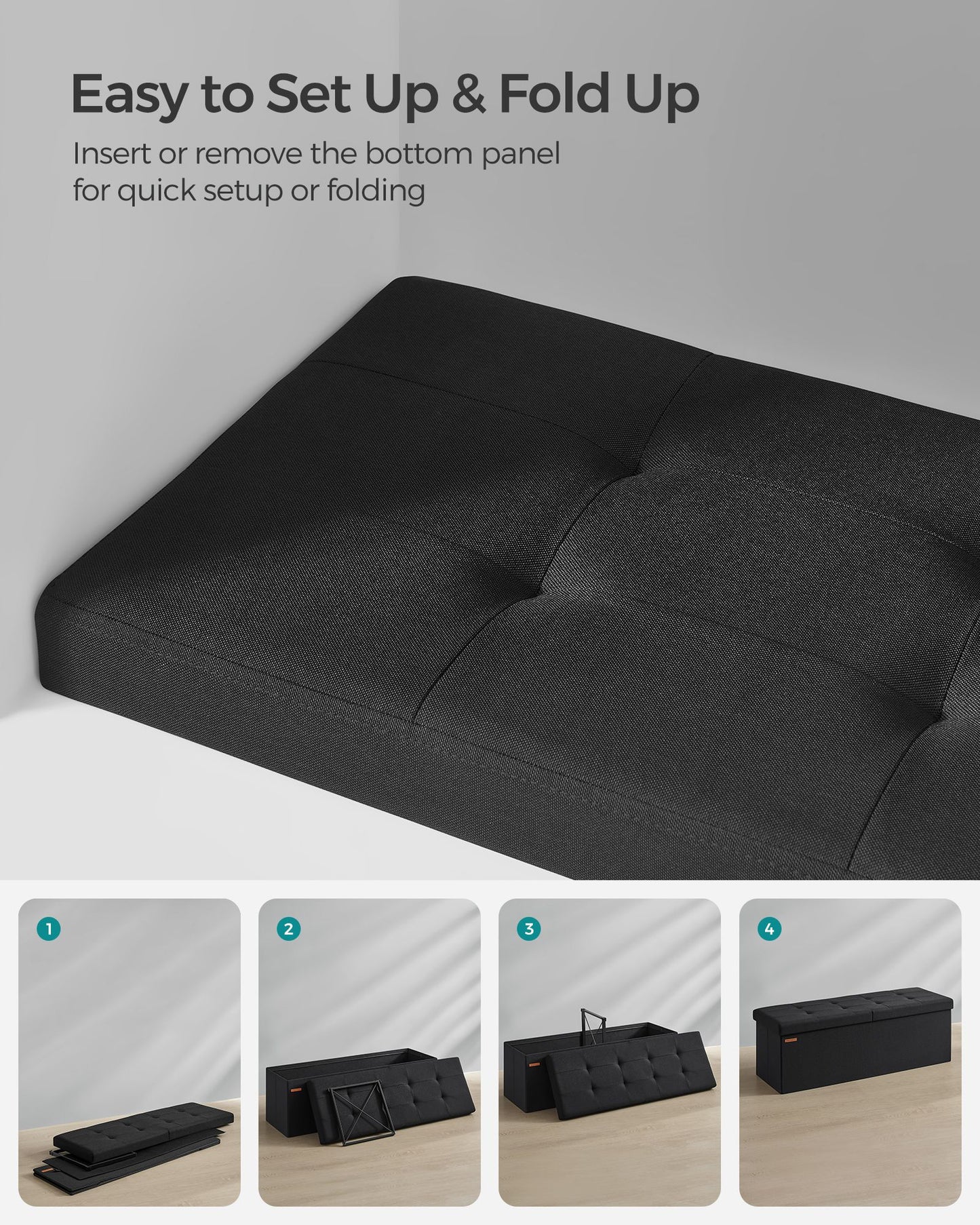 110 cm Storage Ottoman, Foldable Storage Bench with Flipping Lid, 300 kg Load Capacity, for Entryway, Living Room