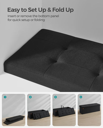 110 cm Storage Ottoman, Foldable Storage Bench with Flipping Lid, 300 kg Load Capacity, for Entryway, Living Room