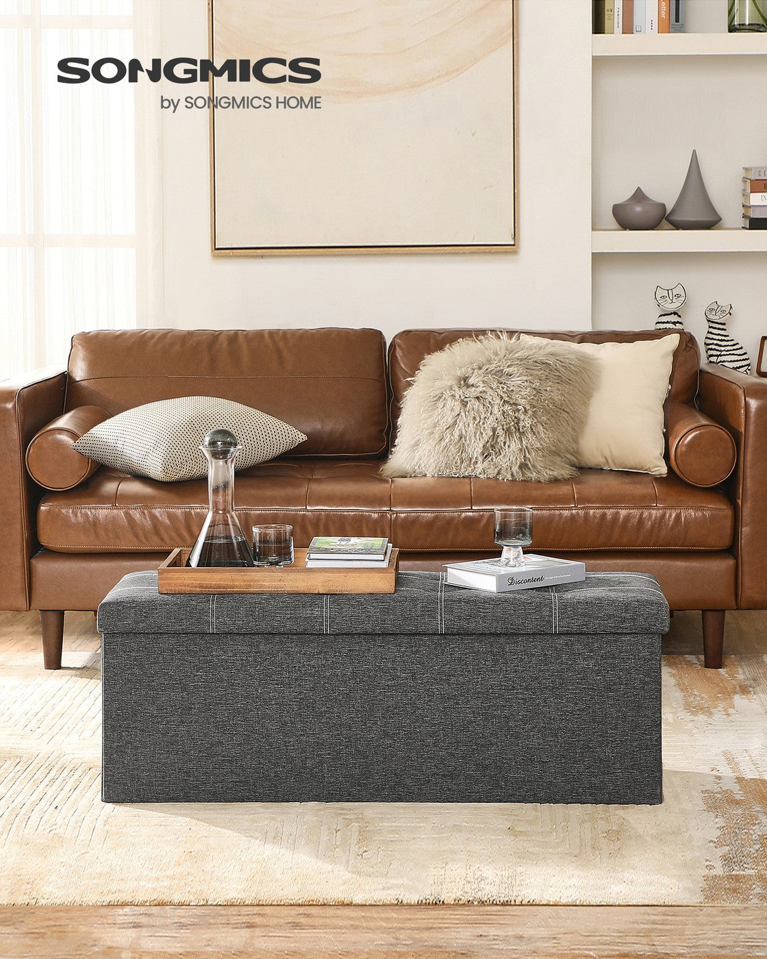 43 Inches Folding Storage Ottoman Bench Dark Gray - image 2