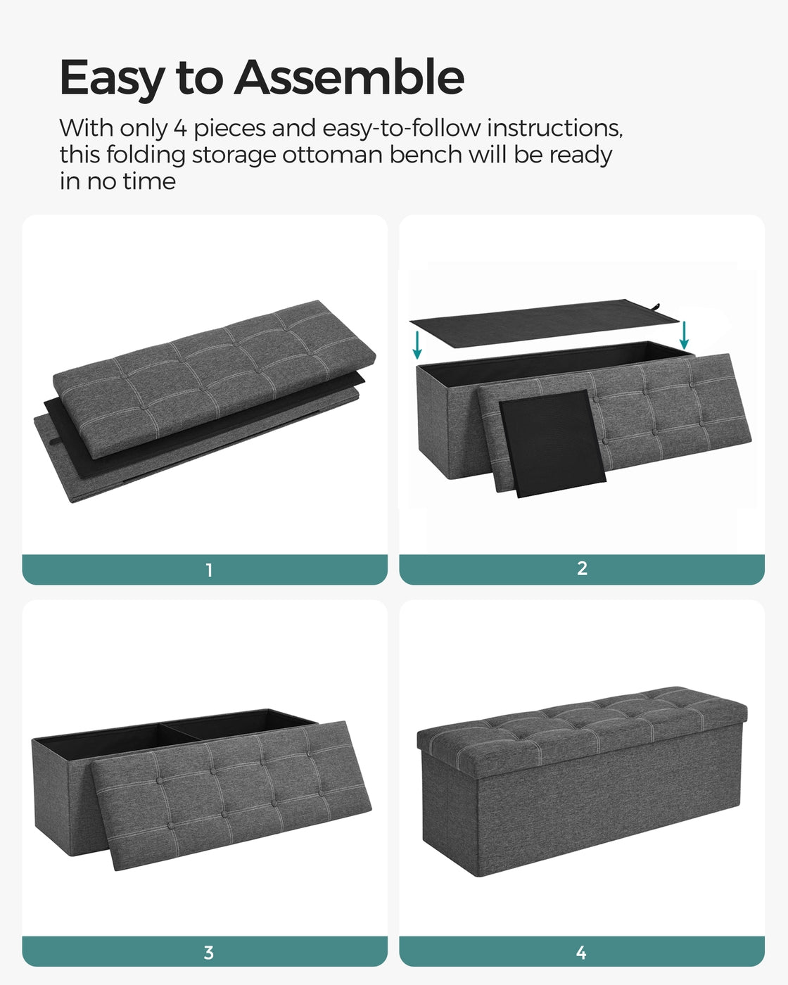 43 Inches Folding Storage Ottoman Bench Dark Gray - image 5