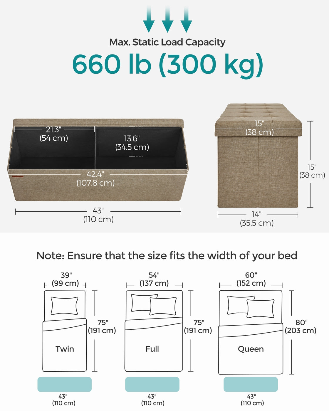 MAZIE Collection 43'' Folding Storage Ottoman Bench