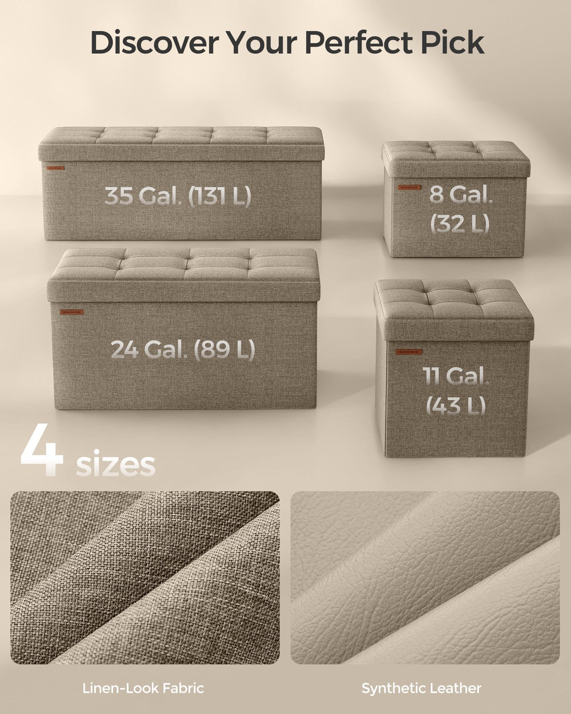 MAZIE Collection 43'' Folding Storage Ottoman Bench