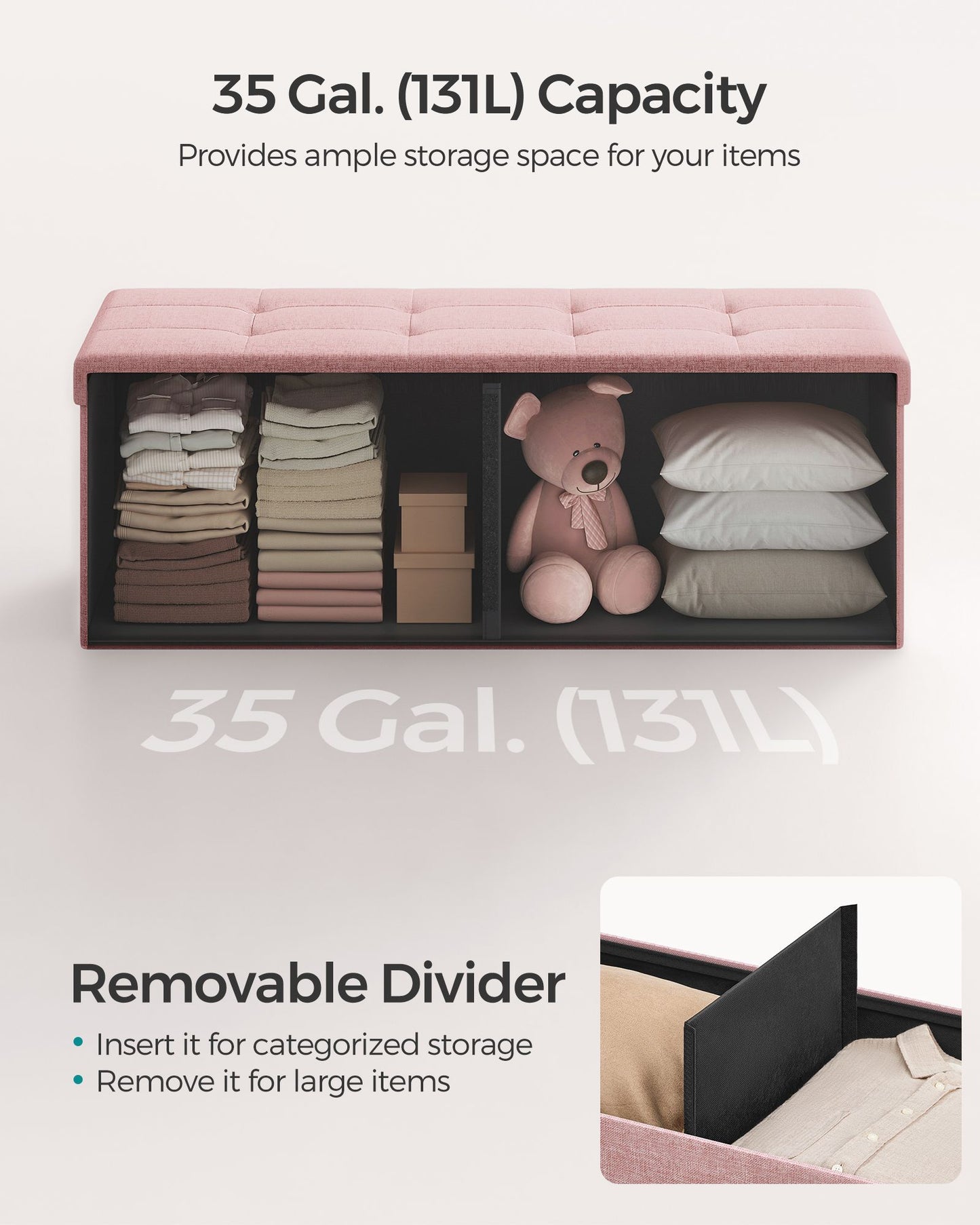 MAZIE Collection 43" Wide Folding Storage Ottoman Bench Jelly Pink