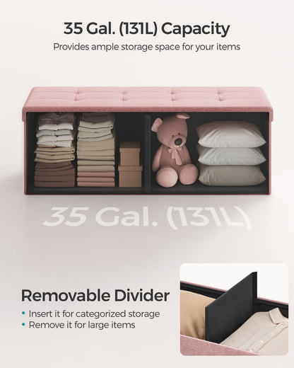 MAZIE Collection 43" Wide Folding Storage Ottoman Bench Jelly Pink