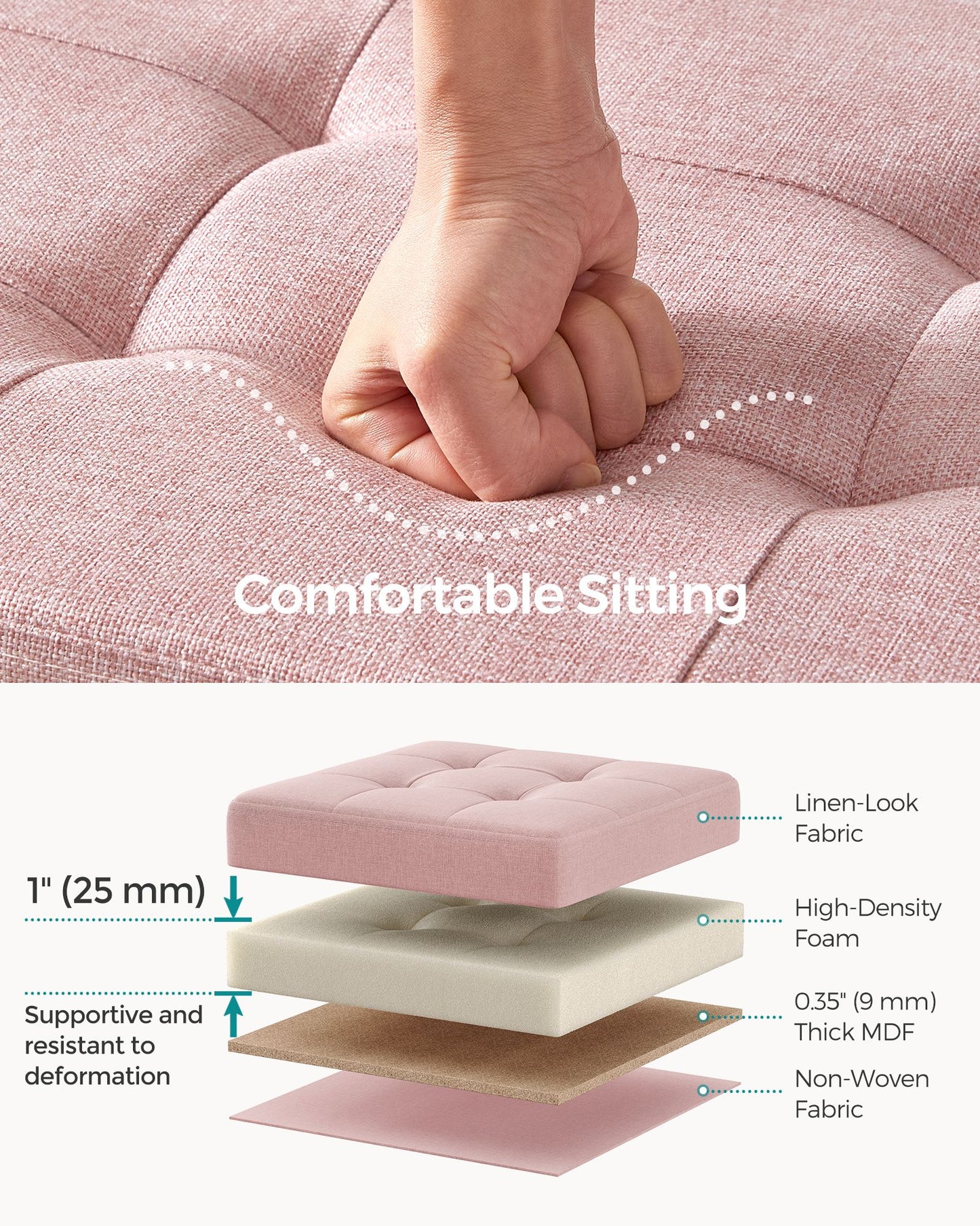 MAZIE Collection 43" Wide Folding Storage Ottoman Bench Jelly Pink