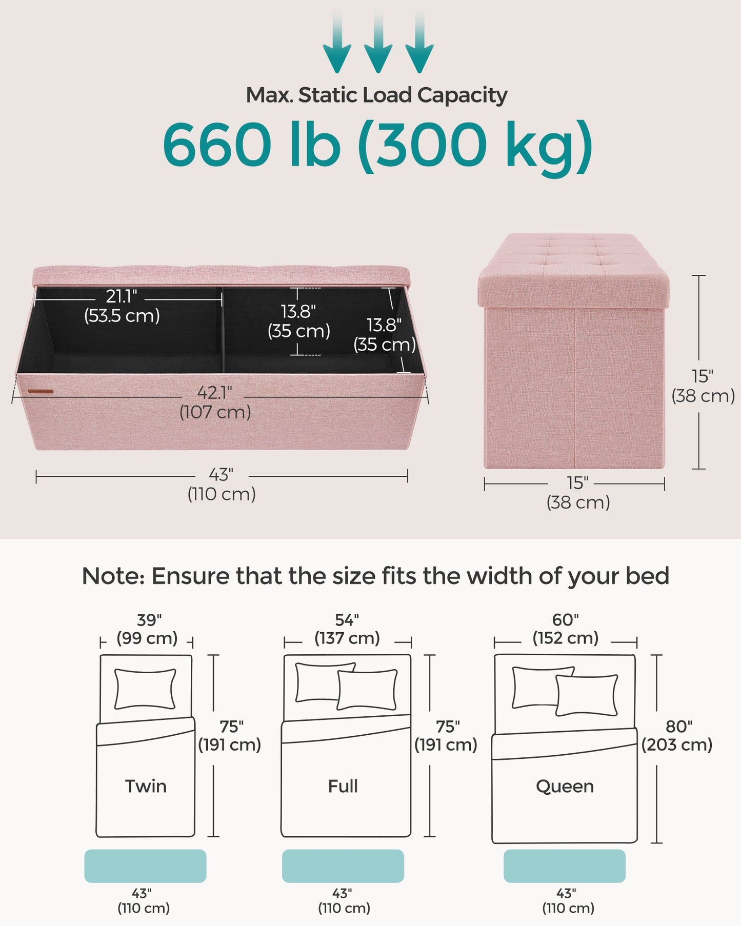 MAZIE Collection 43" Wide Folding Storage Ottoman Bench Jelly Pink