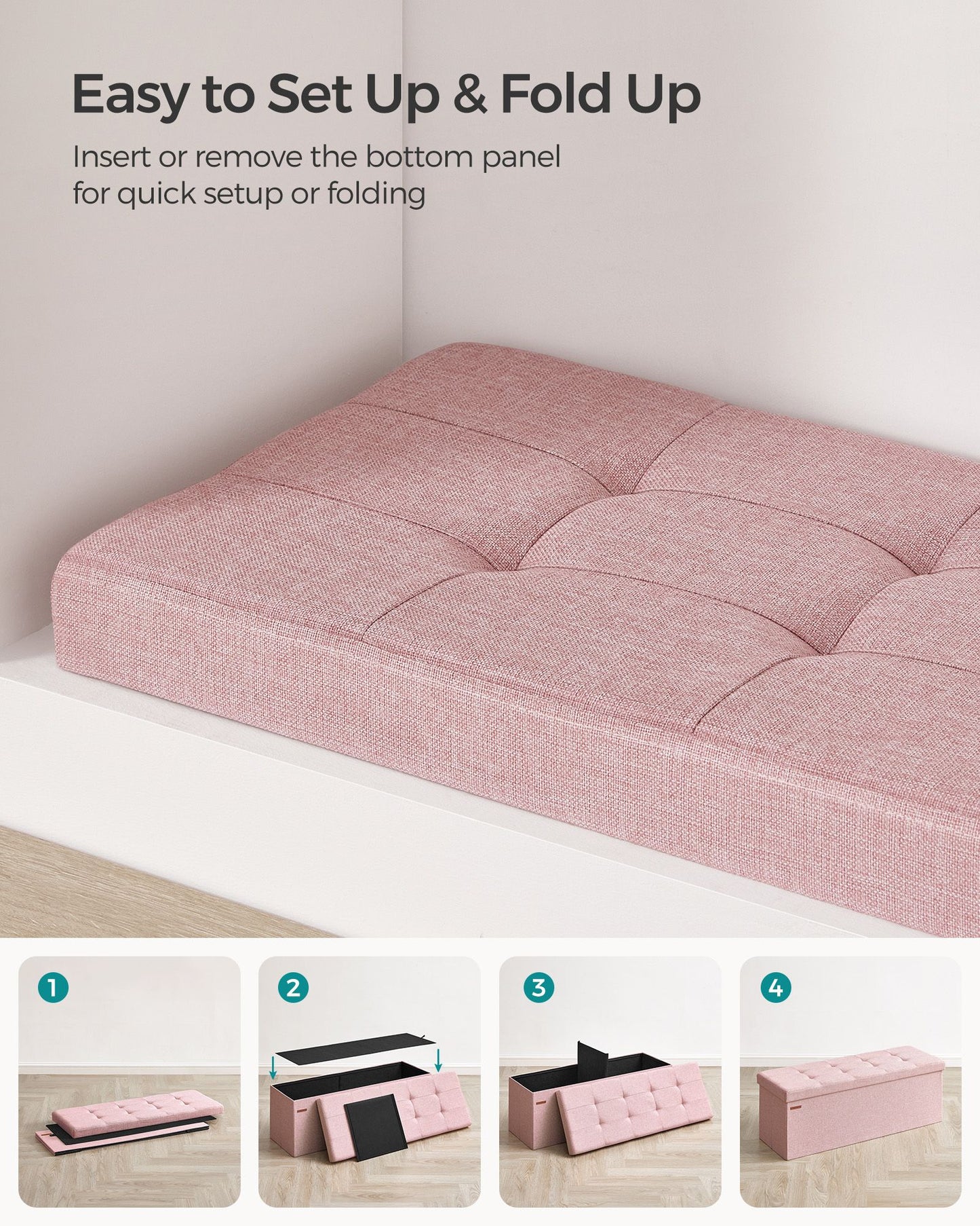 38 x 76 x 38 cm Foldable Small Storage Ottoman Ink Black - image 40