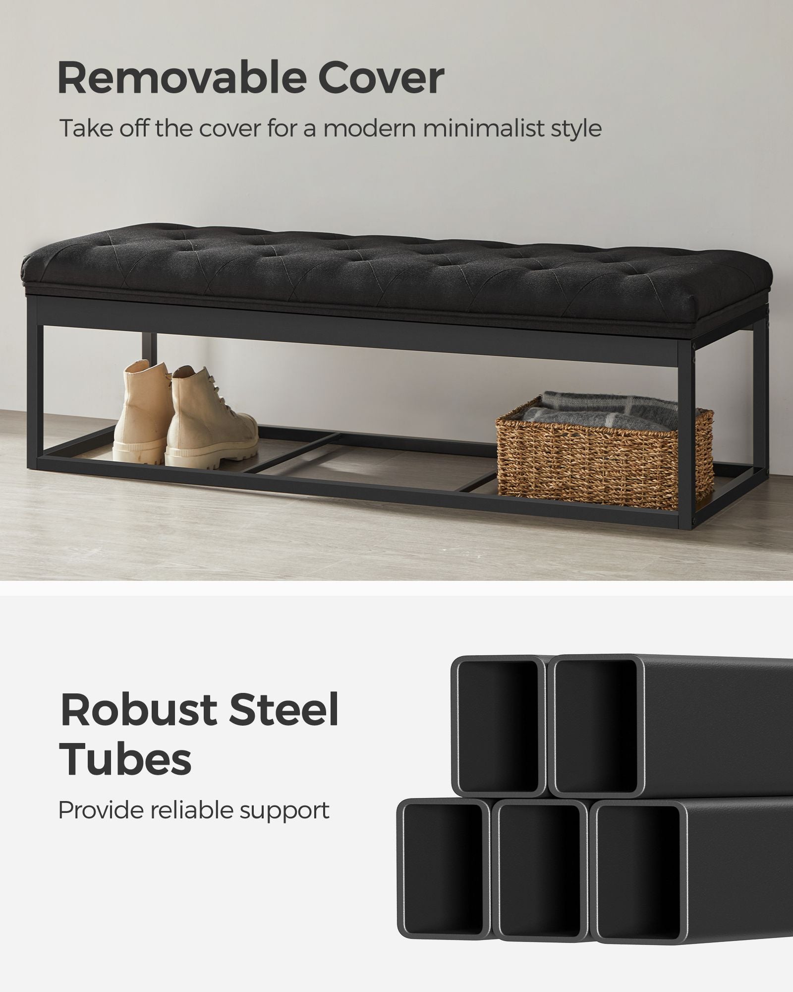 Storage Ottoman Bench with Legs, Load up to 660 lb - HWLEXTRA 
