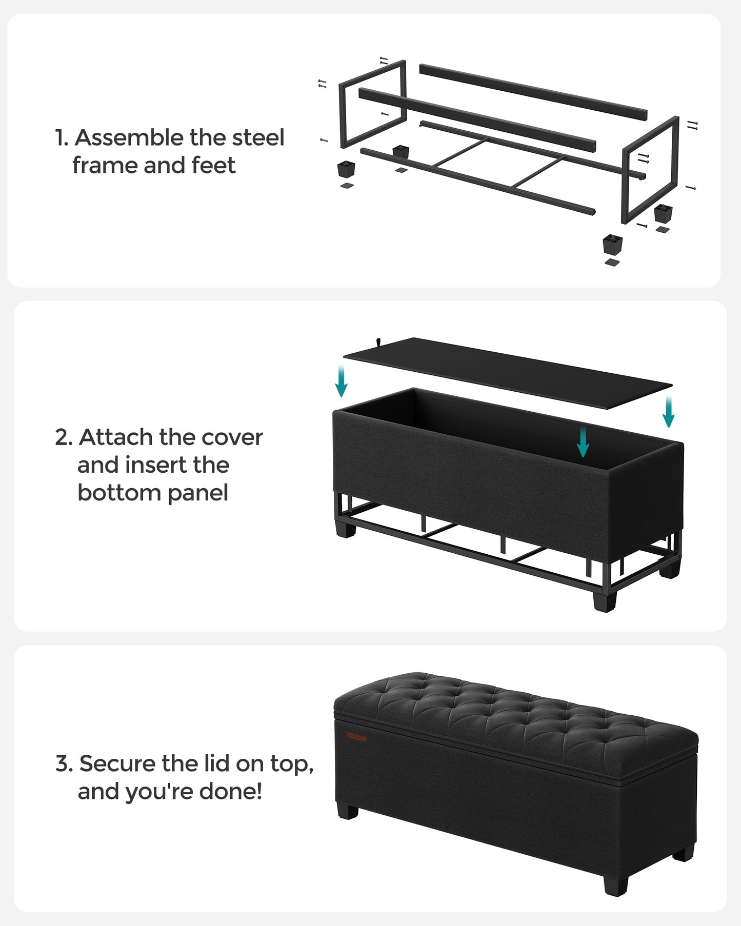 Storage Ottoman Bench with Legs, Load up to 660 lb - HWLEXTRA 