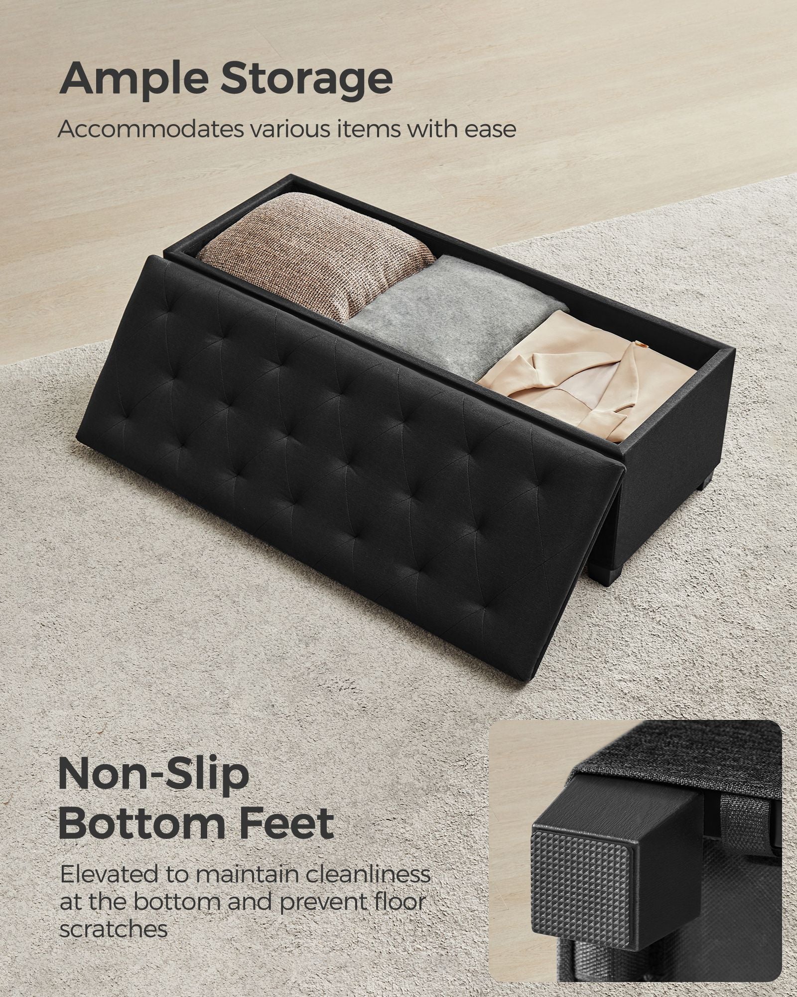 Storage Ottoman Bench with Legs, Load up to 660 lb - HWLEXTRA 
