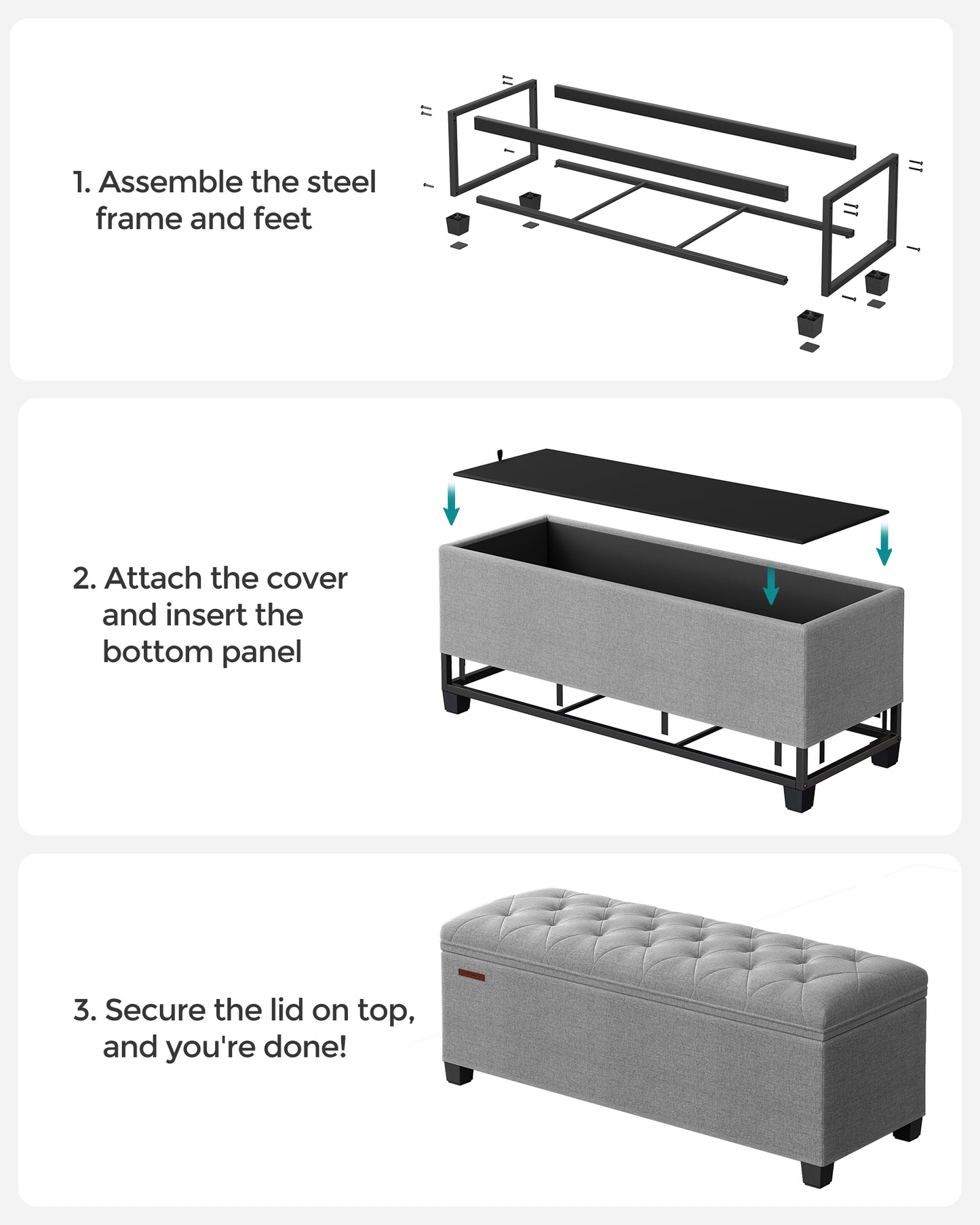 Storage Ottoman Bench with Legs, Load up to 660 lb - HWLEXTRA 