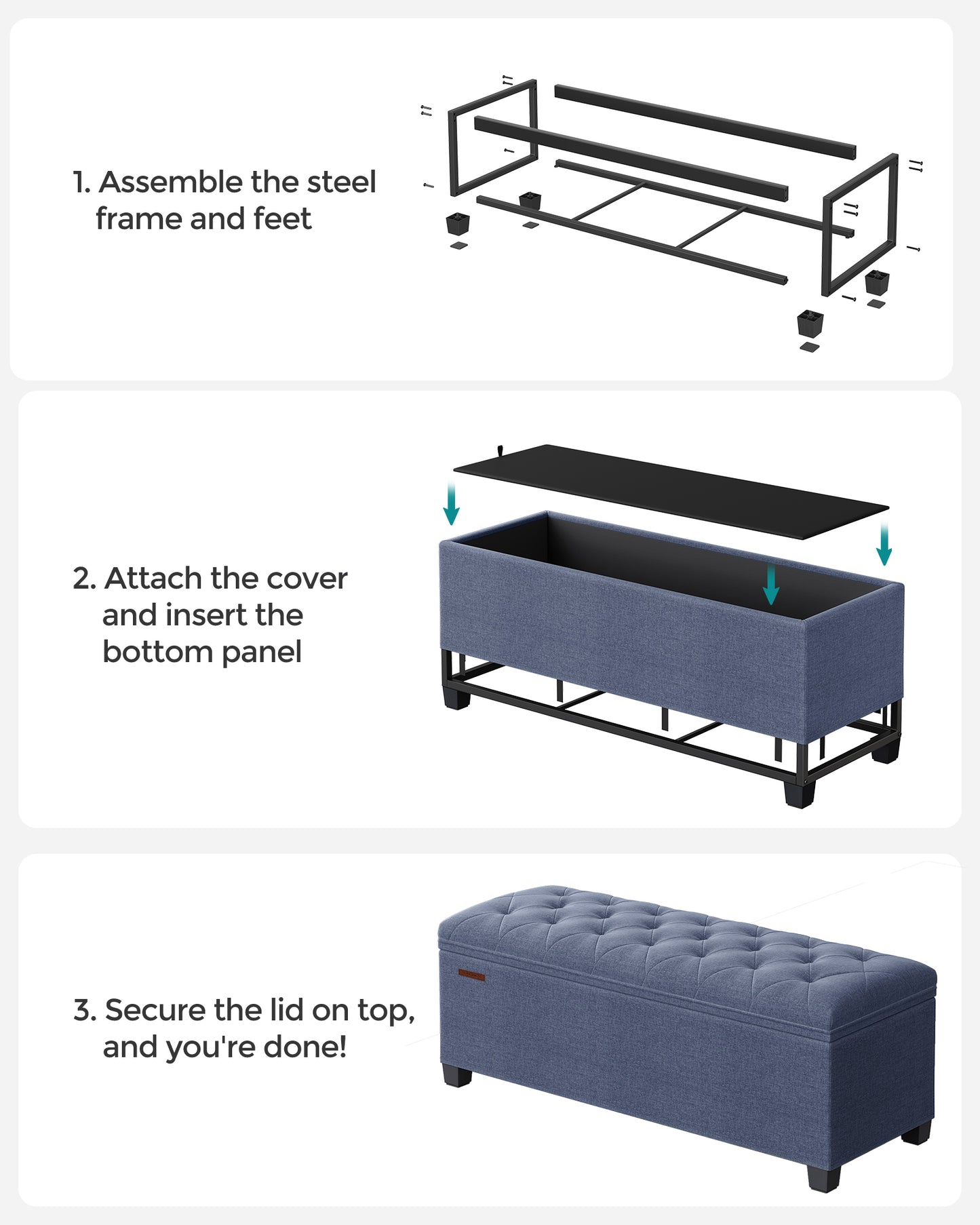Storage Ottoman Bench with Legs, Load up to 660 lb - HWLEXTRA 