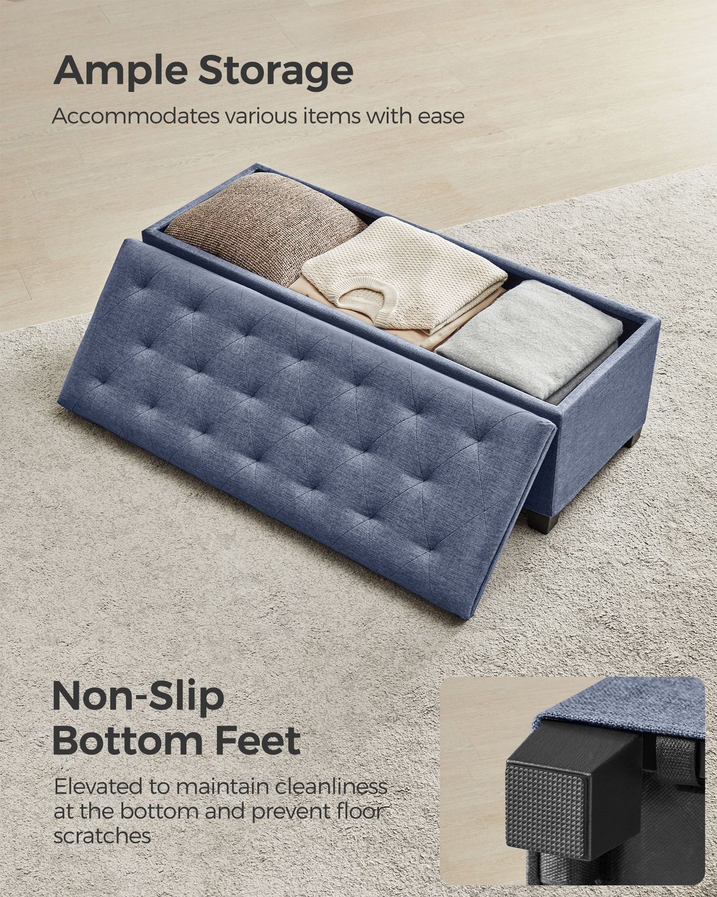 Storage Ottoman Bench with Legs, Load up to 660 lb - HWLEXTRA 