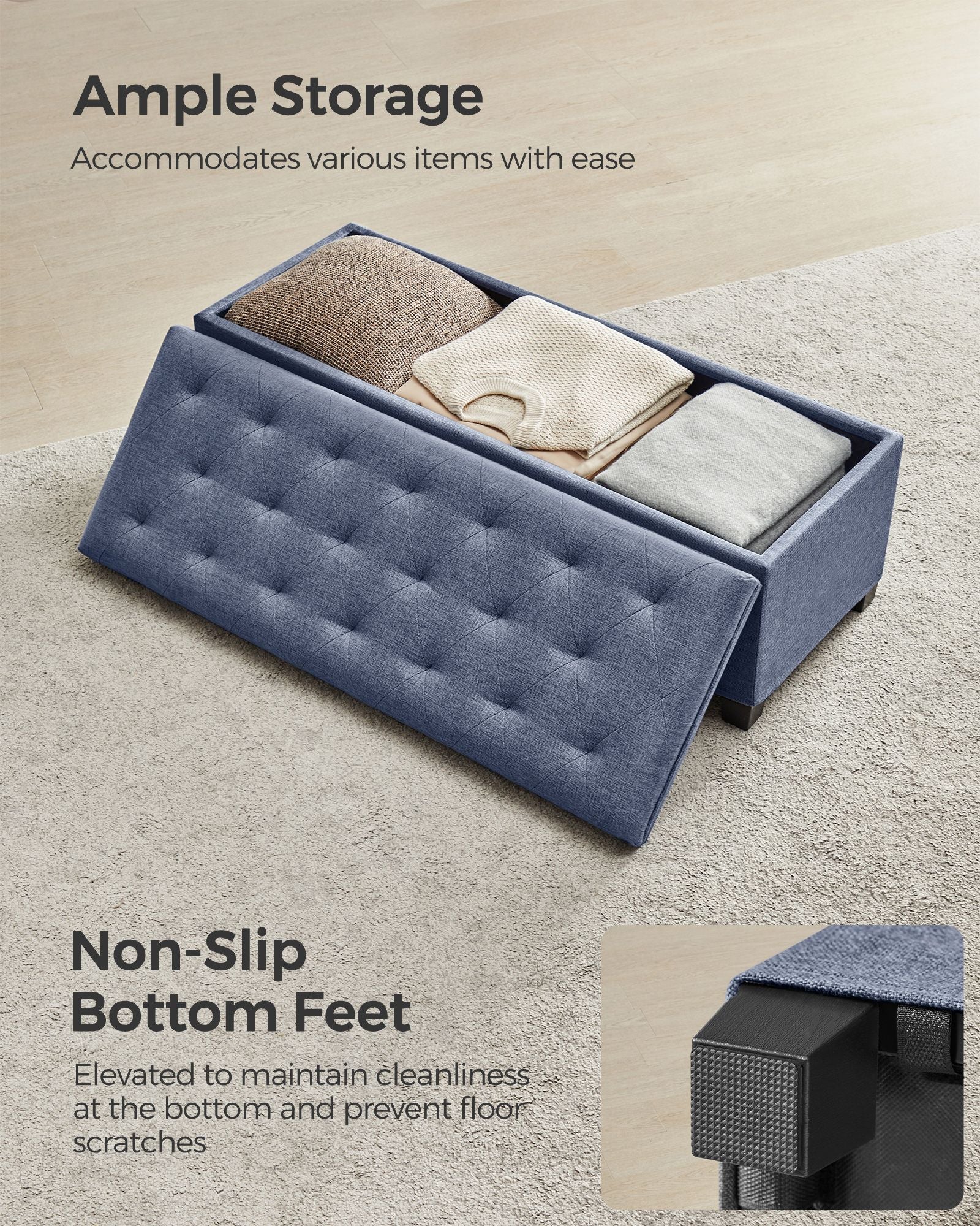 Storage Ottoman Bench with Legs, Load up to 660 lb - HWLEXTRA 