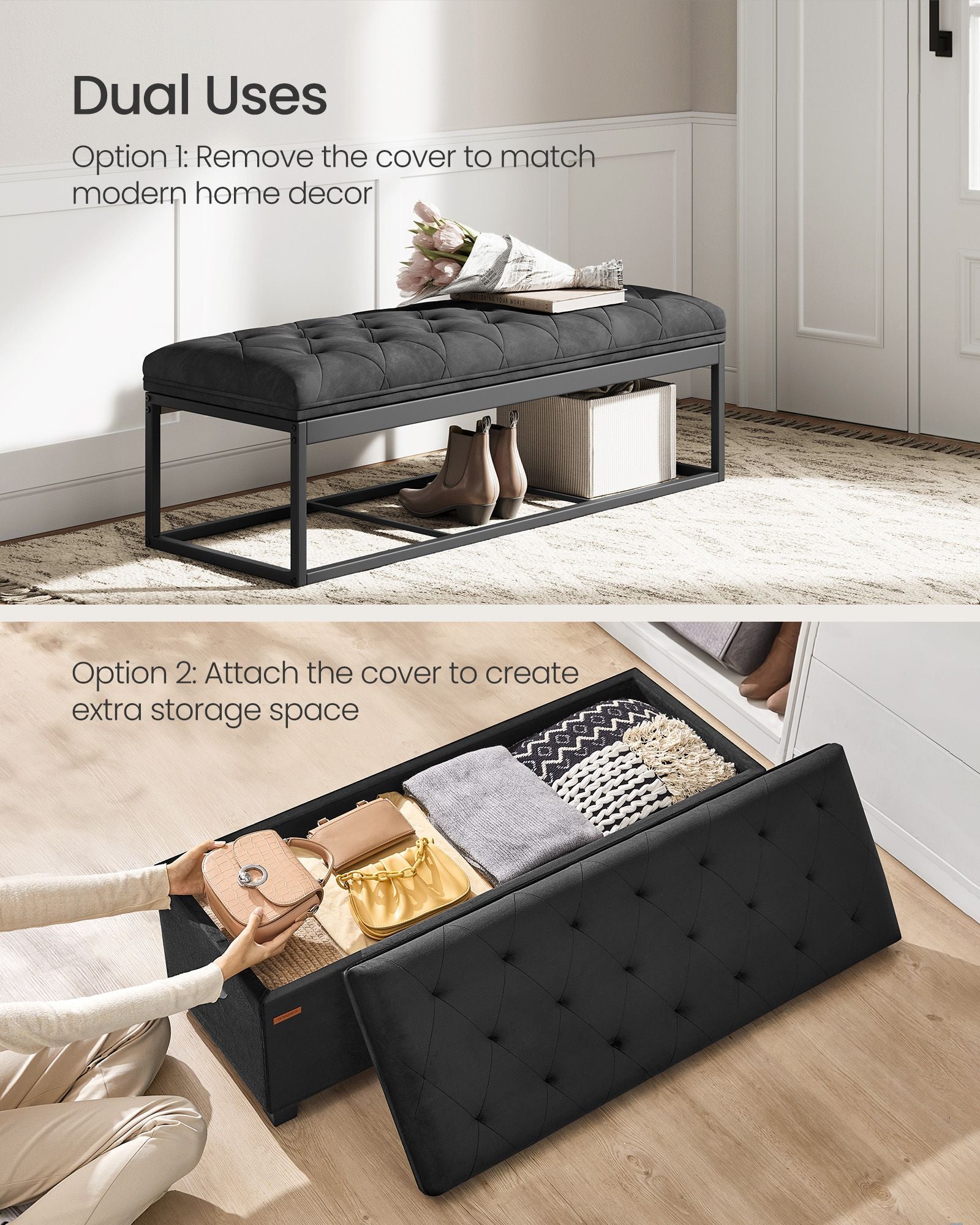 Storage Ottoman Bench, Foot Rest with Legs - HWLEXTRA 
