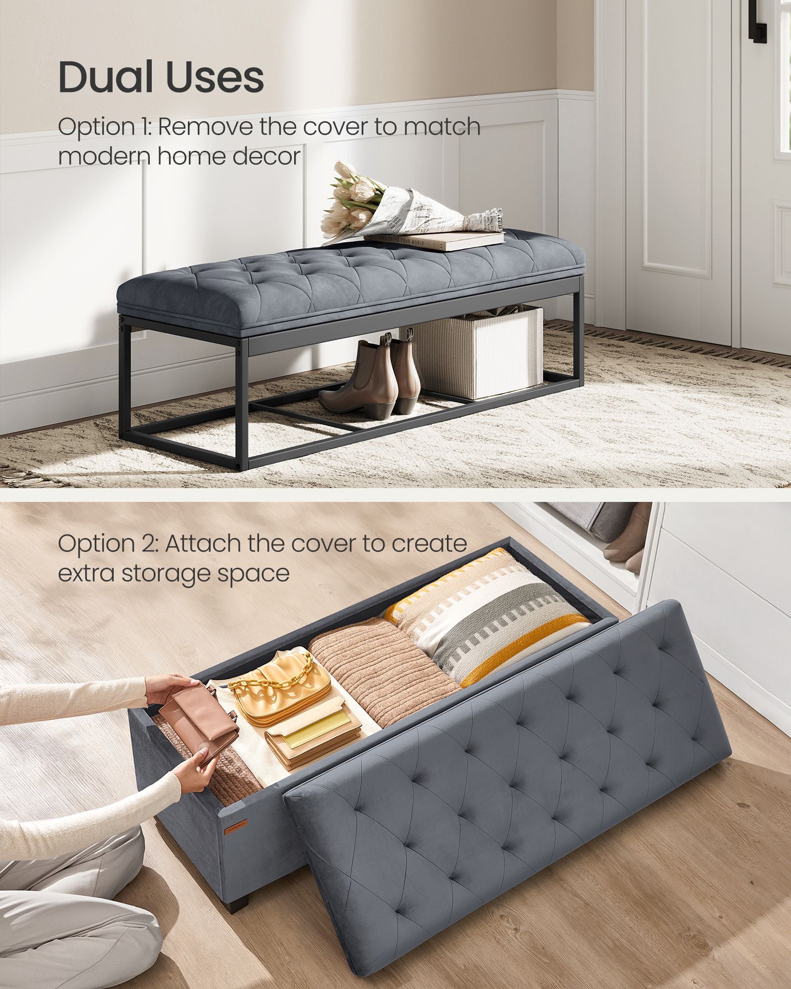 Storage Ottoman Bench, Foot Rest with Legs - HWLEXTRA 